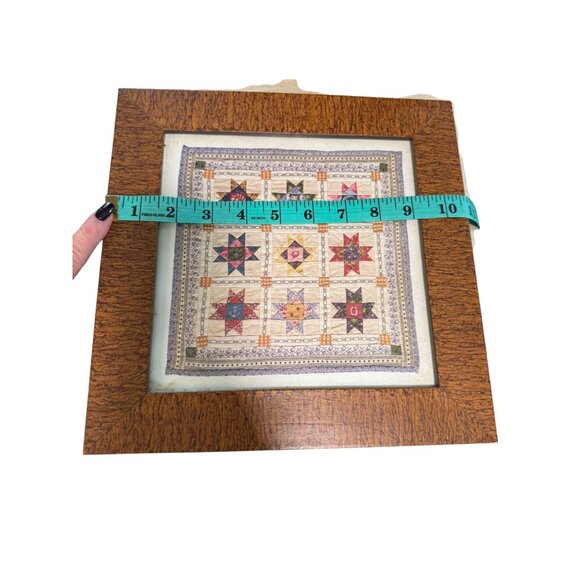 Vintage ? Framed Quilt Star Patchwork Print Wall Art 10"x10" With Rustic Wooden - Picture 5 of 16